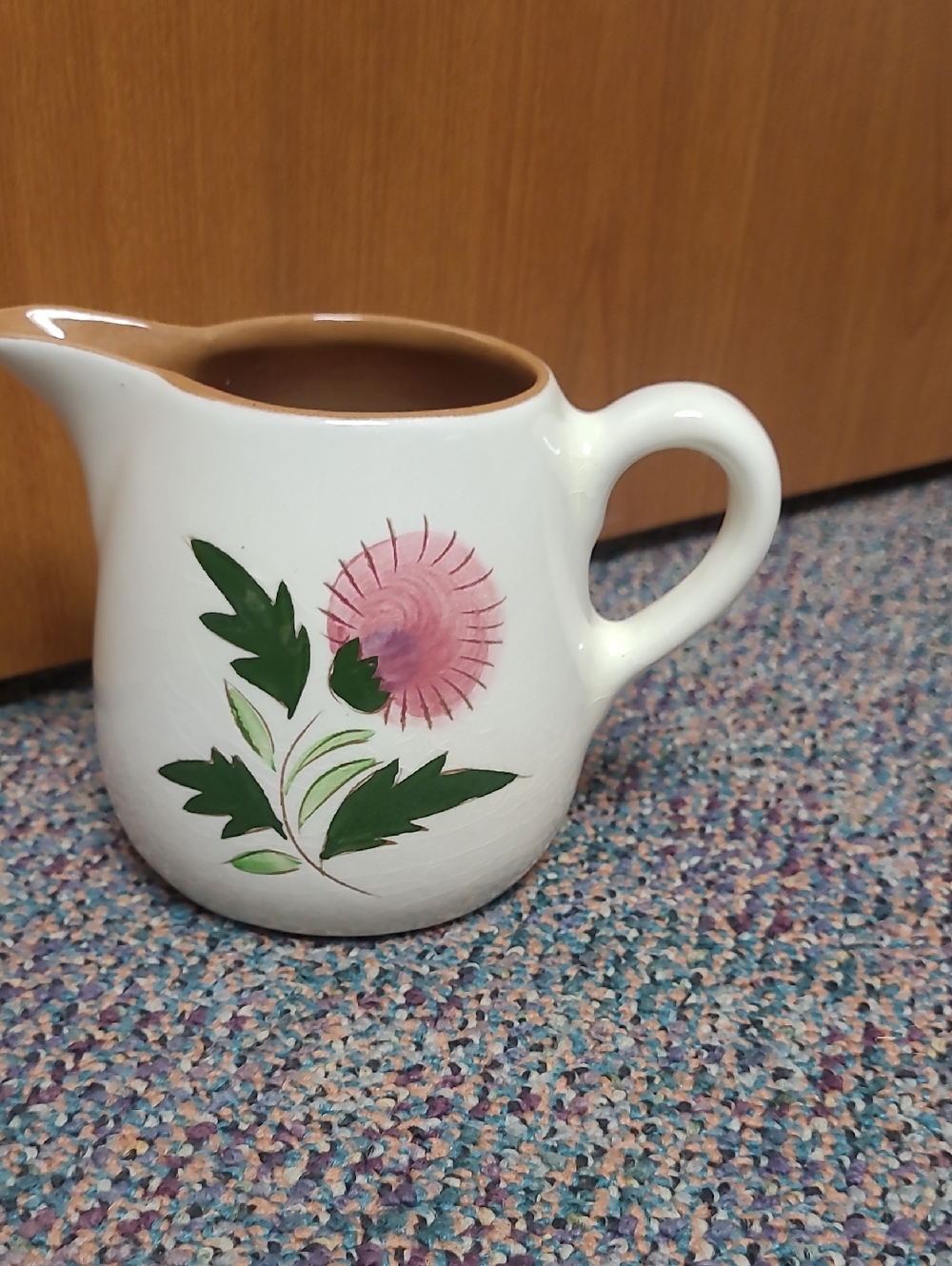 Vintage Standl " Thistle"  White Ceramic Creamer  with Pink And Green Thistle